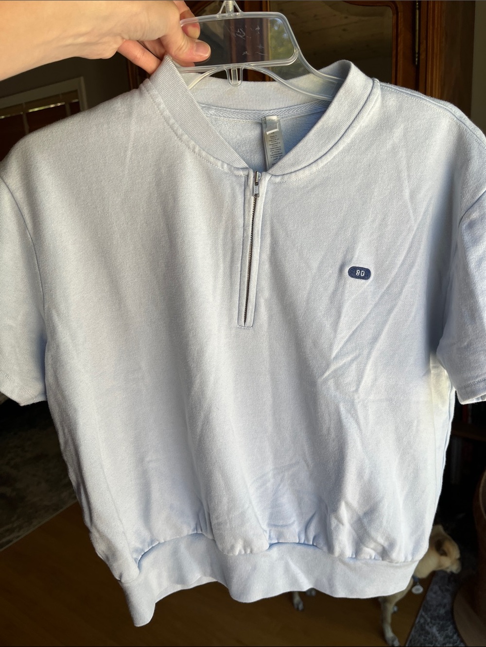SKIMS Large Baby Blue Short Sleeve Zip Crewneck Sweatshirt